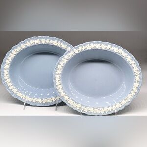 WEDGWOOD Queens Ware CREAM On LAVENDER Shell Edge OVAL VEGETABLE BOWLS Set 2